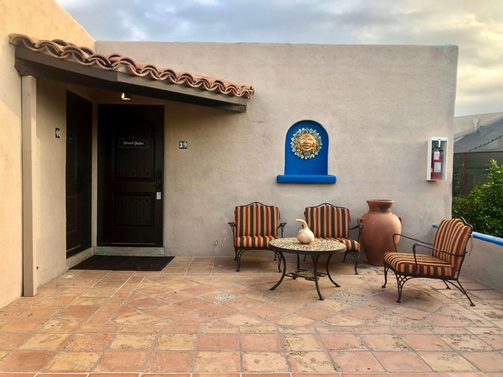 patio of a mission style casita in the US southwest